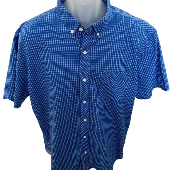 VOLCOM Royal Blue Plaid Short Sleeve Collared Shirt Men XL Classic Fit - Picture 1 of 7